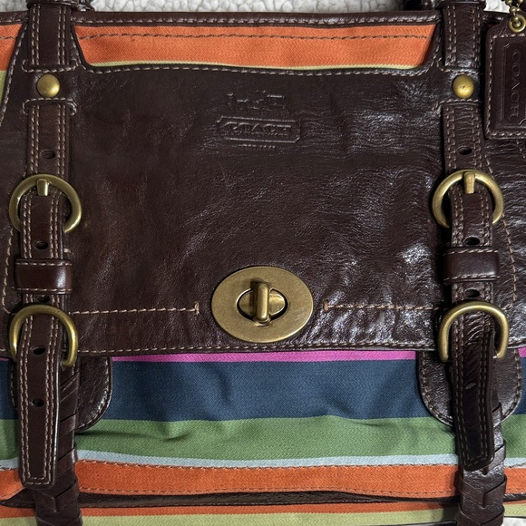 Coach Legacy Stripe Varsity Tote Bag Multicolor Canvas & Brown Leather –  12613 - Picture 2 of 16